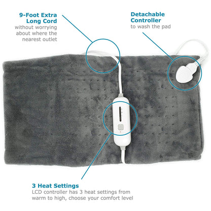 SUNAID Full Back Electric Heating Pad Fast Heating Wrap with Auto Shut Off for Back, Neck and Shoulder, Abdomen, Waist Pain Relief, Dry/Moist Option (12" x 24" (Navy))