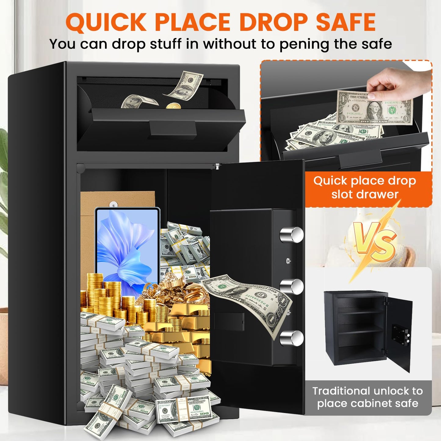 7.5 Cuft Large Commercial Drop Safe for Business, Anti-theft Depository Safe Box with Drop Slot, Digital Keypad, Spare Key and Removable Shelf, Heavy-duty Cash Drop Box Safe for Bars Office Retail