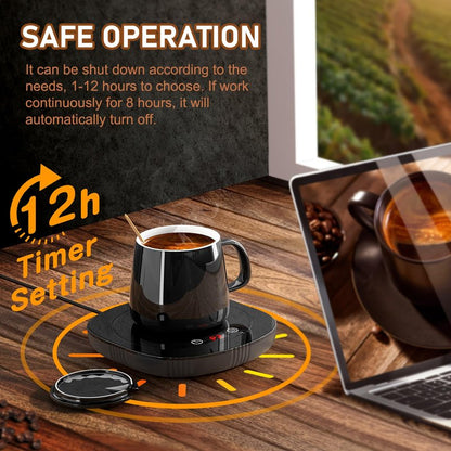 Coffee Mug Warmer, Cup Warmer for Desk with Auto Shut Off, 2 Temp Settings & 1-12H Timer, Coffee Heater Smart Electric Beverage Coffee Cup Warmer, Warmer for Tea, Water, Milk and Coco - Black