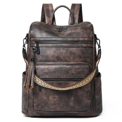 Shrrie 15.6 inch Laptop Backpack for Women,Large Leather Backpack Purse,Travel,Carry on,Water Resistant Casual Laptop Backpacks,College Backpack,Work Backpack for Women,Two-toned Coffee