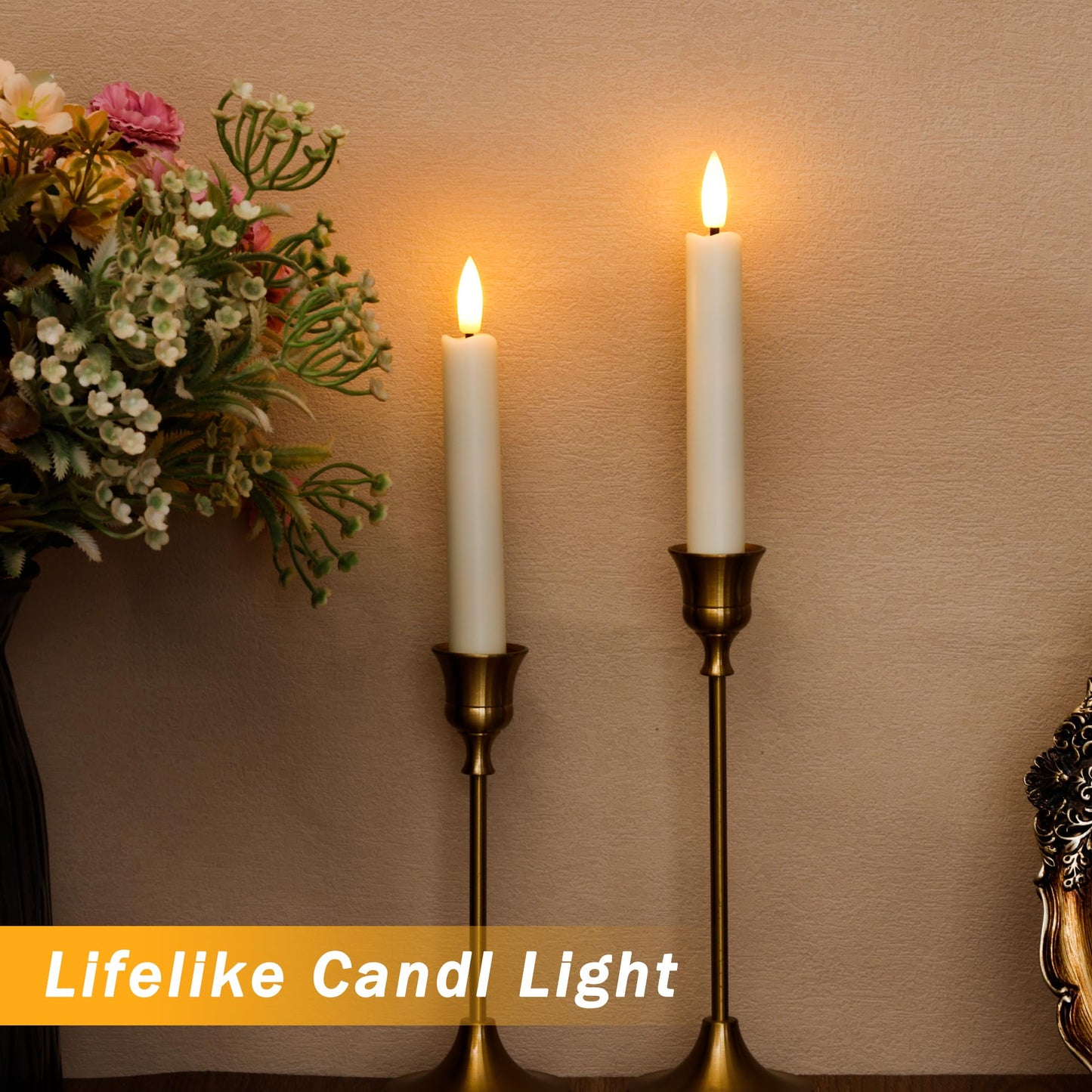 AFINETH 6.4 Inch Flameless Taper Candles with Remote Timer, Short Flickering Battery Operated Candles, Ivory Decorative Led Flameless Candlesticks for Weeding Home Party Festival, 8 Pack