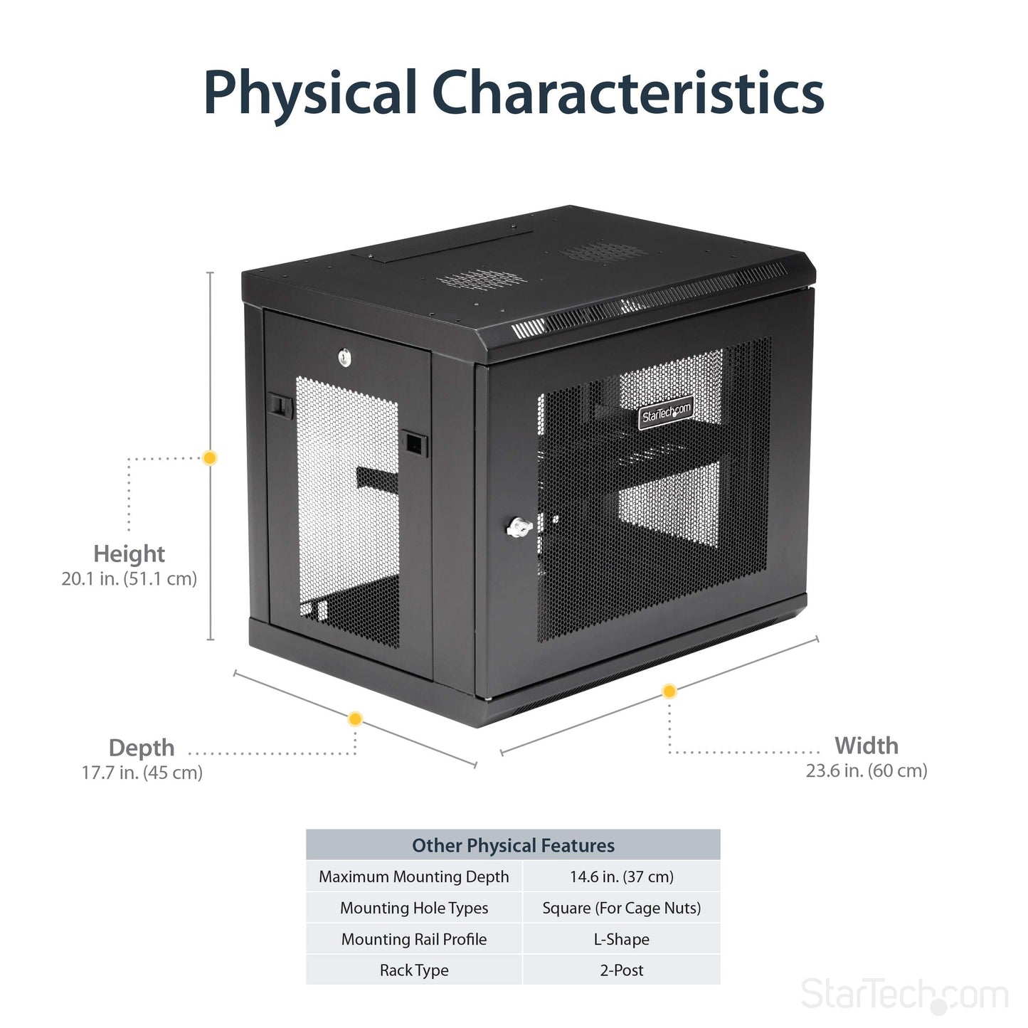 StarTech.com 2-Post 9U Wall Mount Network Cabinet w/ 1U Shelf, 19" Wall-Mounted Server Rack Kit for IT / Data Computer Equipment, Ships Fully Assembled