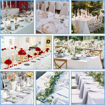 Kesfey 4 Packs White Table Cloths Rectangle 60 x 84 inch Washable Polyester Fabric White Tablecloths for 4 Feet Tables Stain and Wrinkle Resistant Reusable Table Covers for Parties Wedding Banquet