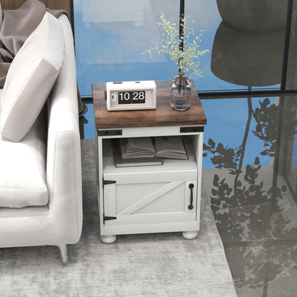 HOMCOM Small Side Table with Storage, Farmhouse End Table with Open Shelf and Cupboard, Modern Sofa Table with Wood Legs for Living Room, White