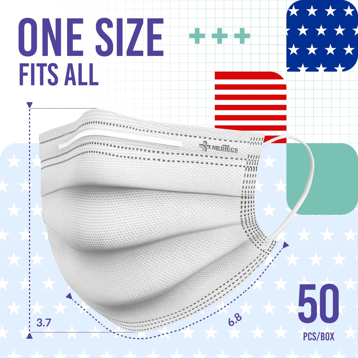 Medtecs Face Mask Disposable - 50/2000 PCS - Comfortable 3 Layer Breathable Mask, The Better Protection and Health Choice - CoverU ASTM Level 1 Adult Mask - 50 PCS - White (USA)