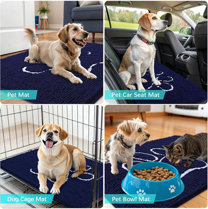 OLANLY Dog Door Mat - Absorbent Non-Slip Mud Mat for Paws | 59x24 Navy Blue Chenille Design