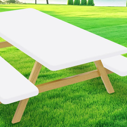 Moosfor Picnic Table Cover with Bench Covers, Elastic Fitted Spandex Tablecloths for 6 Foot Rectangle Tables, Stretch Washable Patio Tablecloth for Outdoor, Camping (White, 30"x72")
