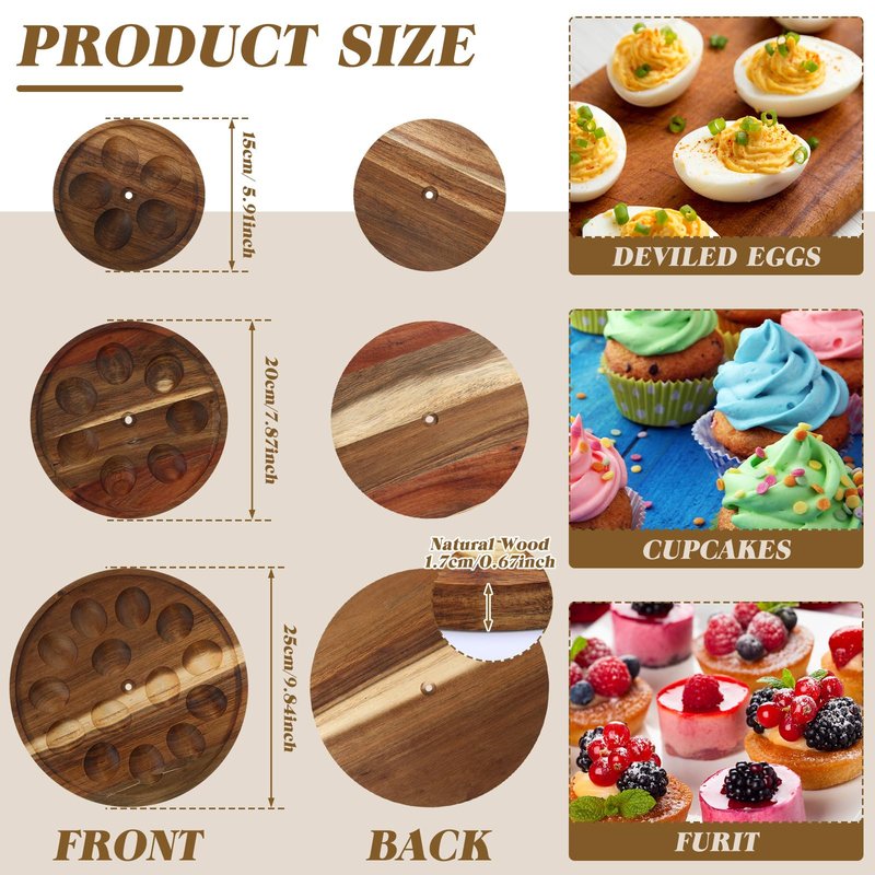 Newtay 3 Tier Wooden Deviled Egg Platter 26 Holes Deviled Egg Stand Plate Reversible Tray Serving Tray Holder for Easter Thanksgiving Christmas Cheese Serving Home Supplies(Black)