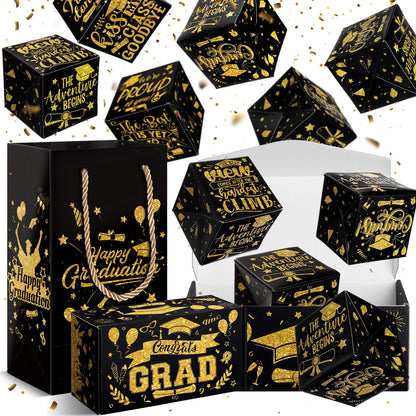 Tenceur 14 Pcs 2026 Graduation Explosion Gift Boxes 12 Bounces Exploding Money Box DIY Congrats Grad Folding Bouncing Gift Box Money Cash Explosion Gift Box for Grad College Party Favors(Black Gold)