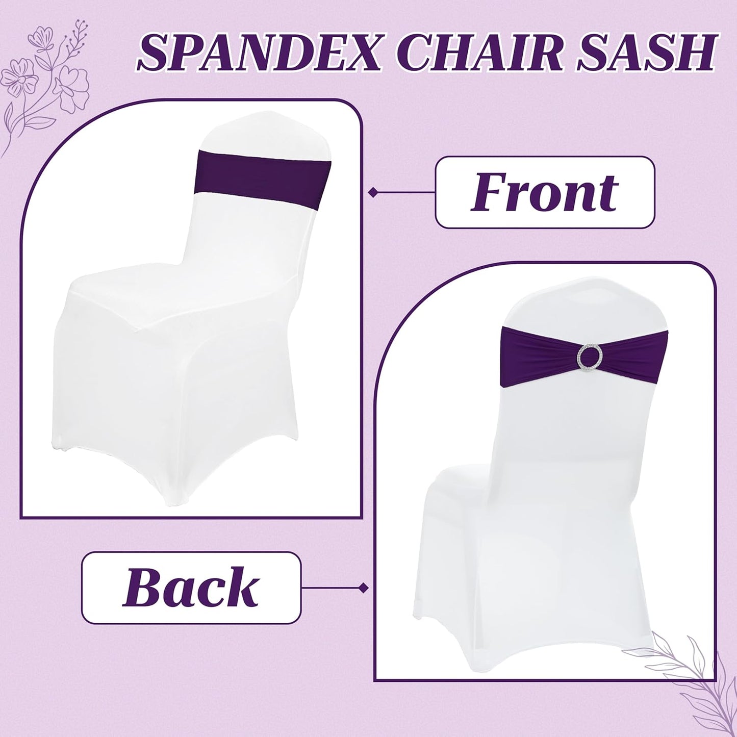 MDS Premium Spandex Chair Sashes - Pack of 10 Stretch Covers with Buckle Slider | Purple for Weddings & Events