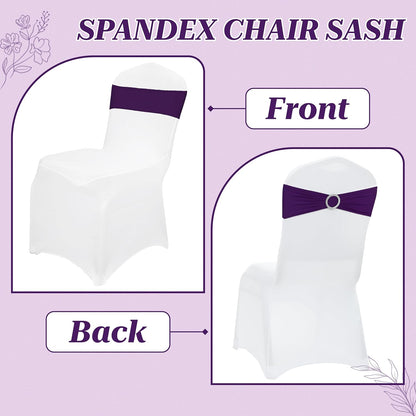 MDS Premium Spandex Chair Sashes - Pack of 10 Stretch Covers with Buckle Slider | Purple for Weddings & Events