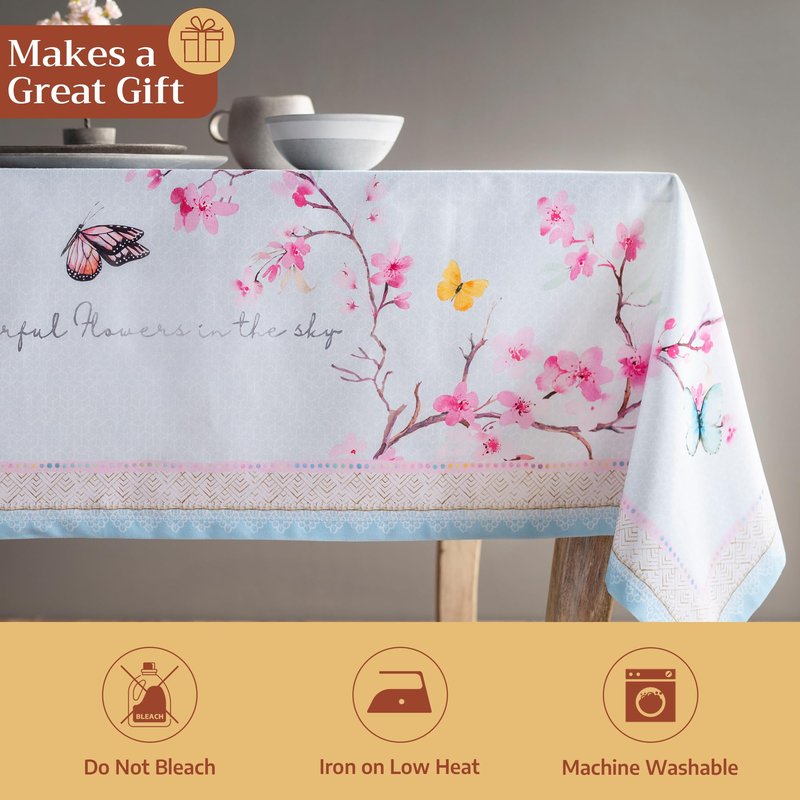Maison d' Hermine Table Cloth Rectangle Table 100% Cotton 60 x 108 Inches Tablecloth Reusable Decorative for Dining Kitchen Room Farmhouse Home Gifts for Mothers day Spring Summer - Blossoms in Spring