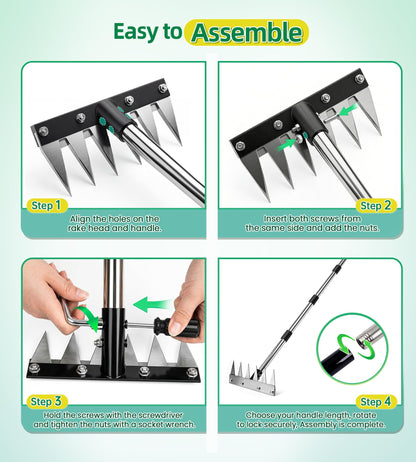 Joysuga Weed Rake Tool Iron Weed Puller with 71" Adjustable Long Handle, 6 Teeth Garden Weed Remover Tool Heavy Duty Manual Weed Puller with Gloves for Yard, Lawn, Garden