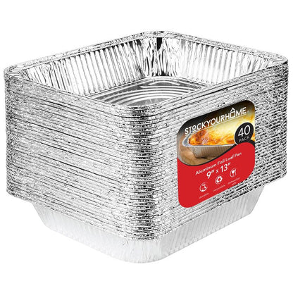 Stock Your Home 9x13 Aluminum Pans (40 Pack) - Disposable and Recyclable Foil Trays - Half Size Steam Table Deep Pans - Tin Foils for Cooking, Heating, Storing, Prepping Food