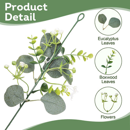BonBloom's 8 Packs Artificial Eucalyptus Garland with White Flowers 5.9Ft Faux Greenery Garland Vines Spring Garlands for Bedroom Centerpieces Table Wedding Backdrop Arch Mantle Room Decor
