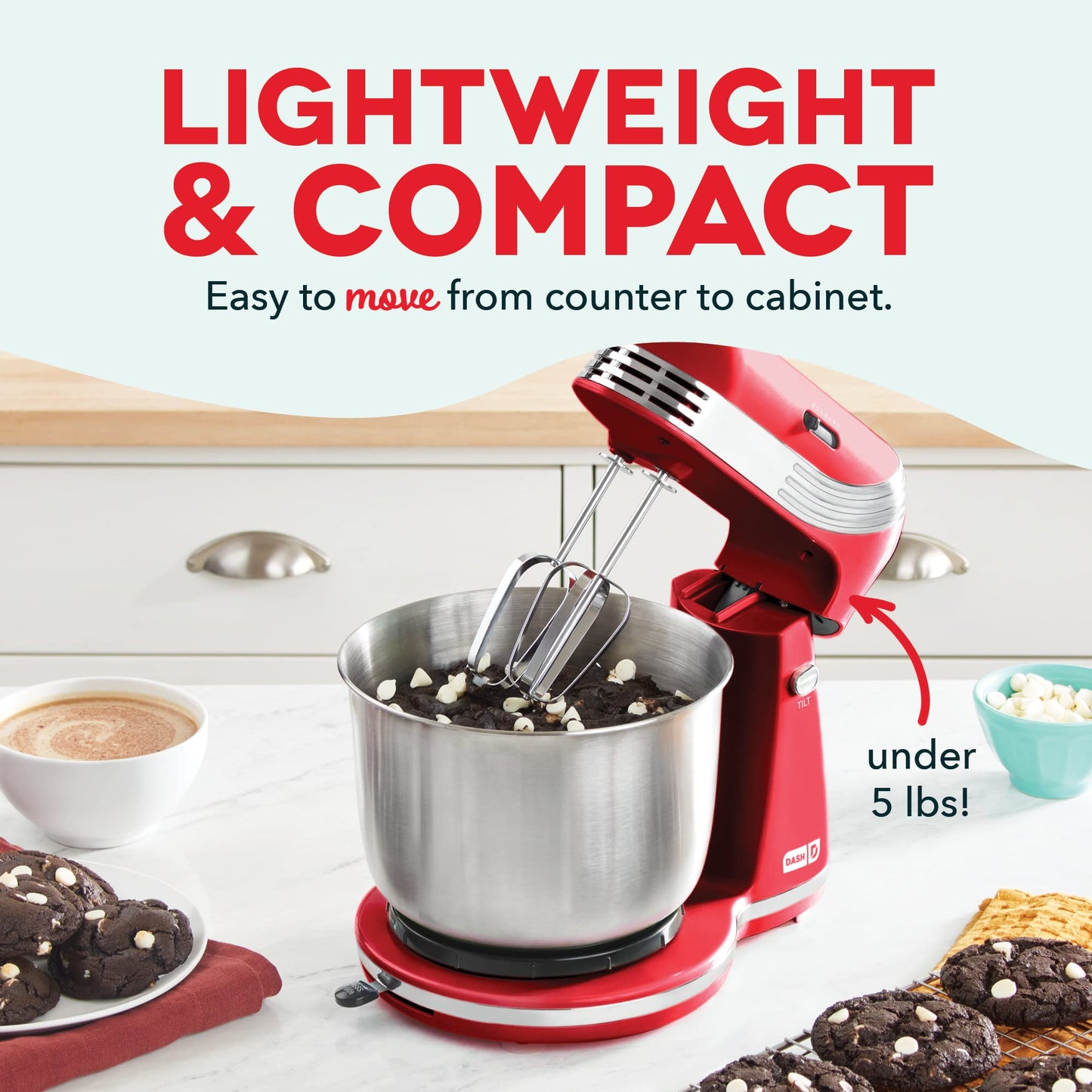 Dash Stand Mixer (Electric Mixer for Everyday Use): 6 Speed Stand Mixer with 3 Quart Stainless Steel Mixing Bowl, Dough Hooks & Mixer Beaters for Dressings, Frosting, Meringues & More - Pink