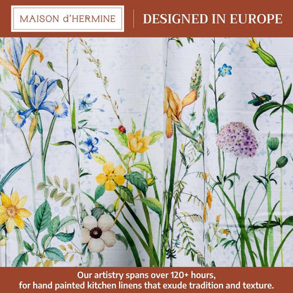 Maison d' Hermine Kitchen Curtain Set for Windows 100% Cotton Set of Kitchen Curtain Valance for Home [2 Tier (28"X36") and 1 Valance (56"X18")] Café Gifts for Mothers Day (Fleurs De Mai)