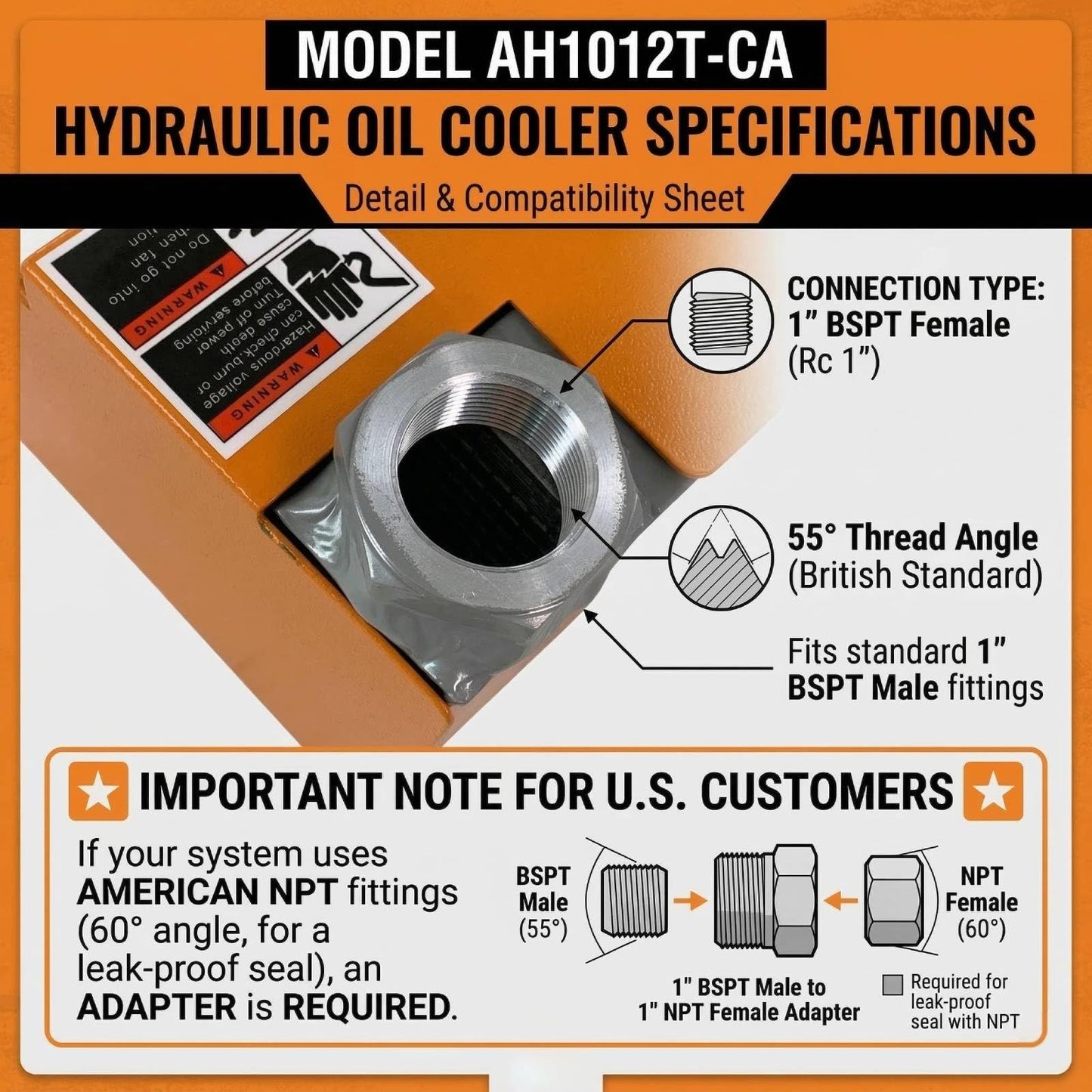 AH1012T-CA Industrial Hydraulic Oil Cooler 12VDC 100L/min 120W Air Cooled Oil Radiator with Precise Welding & Efficient Fan Replace # AH1012T