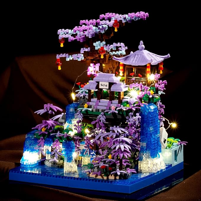 Cherry Blossom Tree House Micro Building Blocks SetPeach Blossom Pond Flowers Bricks Architecture Kit with LED Light Gifts for Adults and Kids（2500+Pieces）