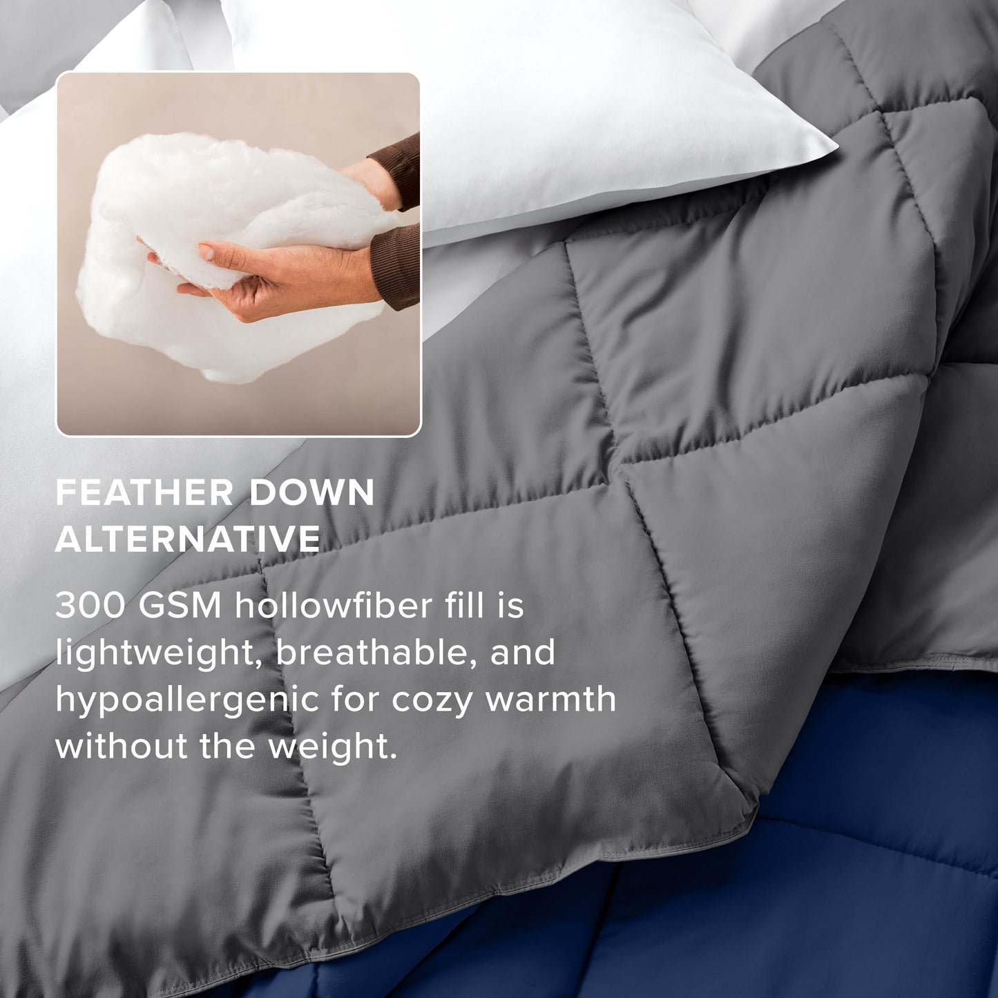 Bare Home Queen Comforter - Reversible Colors - Goose Down Alternative - Ultra-Soft - Premium 1800 Series - All Season Warmth - Bedding Comforter (Queen, Dark Blue/Grey)