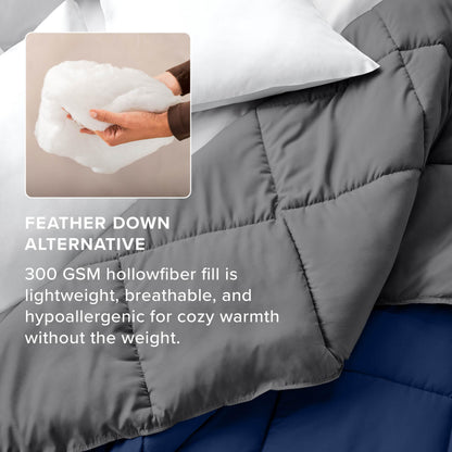 Bare Home Queen Comforter - Reversible Colors - Goose Down Alternative - Ultra-Soft - Premium 1800 Series - All Season Warmth - Bedding Comforter (Queen, Dark Blue/Grey)