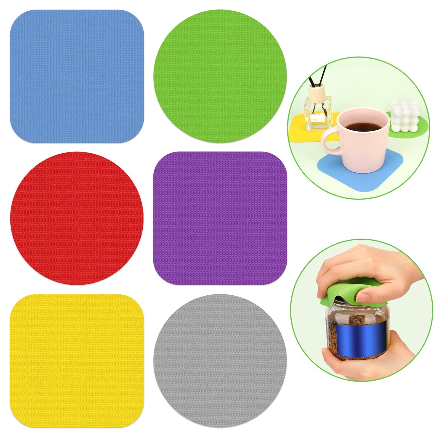 Leezmark 6 Pcs Jar Opener, Rubber Jar Grippers Multi-function Silicone Jar Gripper Pads Bottle Lid Opener Jar Openers for Seniors with Arthritis Weak Hands (6 Colors)