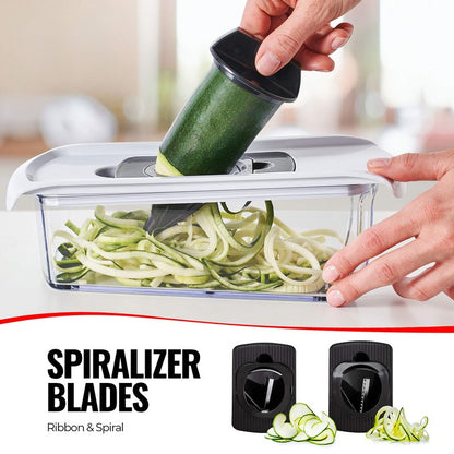 Fullstar Mandoline Slicer for Kitchen, Fruit Cutter, Cheese Grater, Cucumber Slicer, Veggie Spiralizer, Food Cutter & Kitchen Gadgets & Gifts with Safety Glove (11 in 1, Stainless Steel)