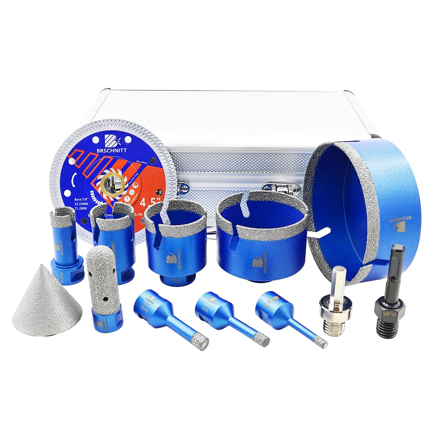 Diamond Core Drill Bit Set - BRSCHNITTTile Hole Saw Kit 1/4" 5/16" 3/8" 4/5" 1-3/8"2" 3" 4 1/2"& 4/5" Finger Bit&2" Chamfer Bit for Porcelain Tile Ceramic Marble Granite&Diamond Blade