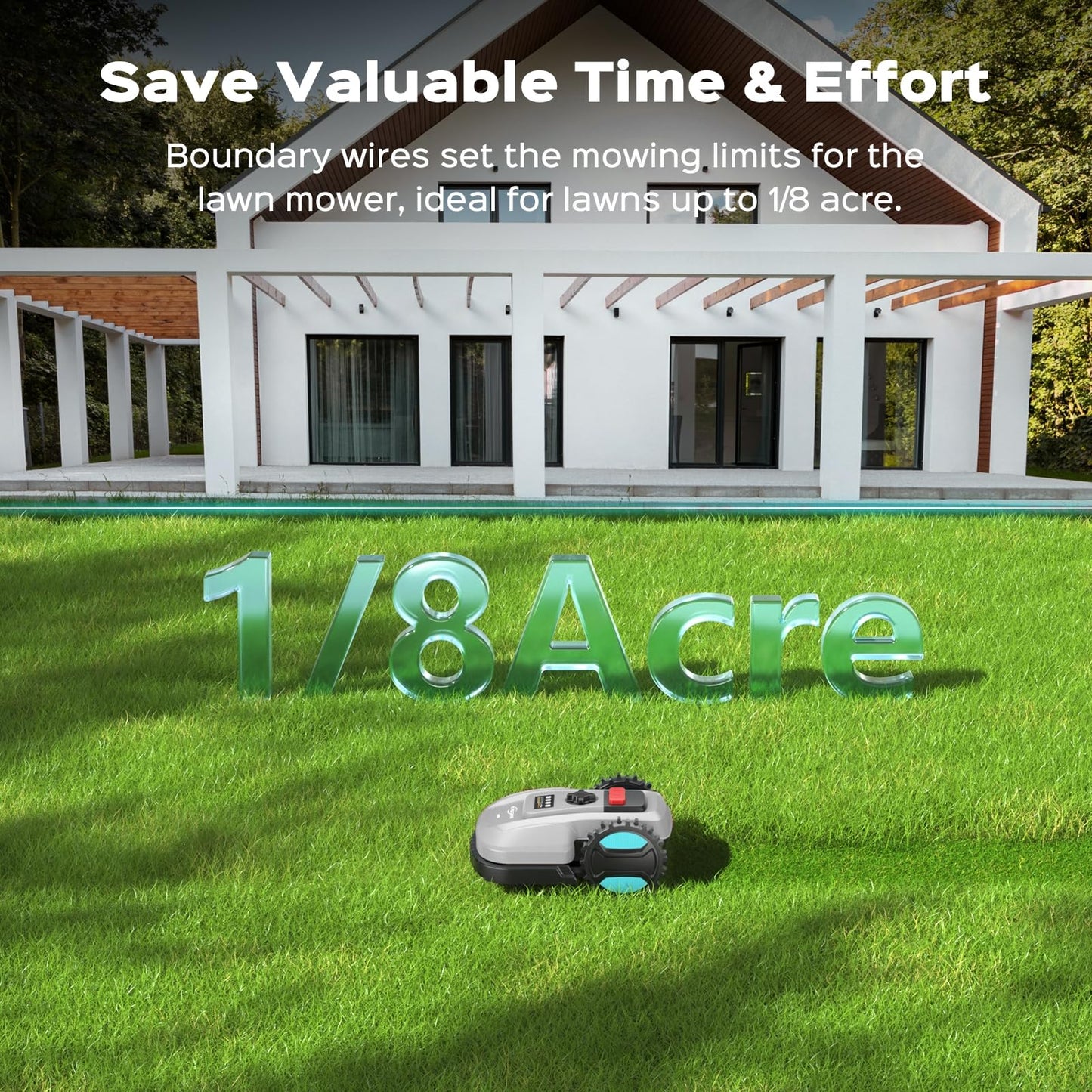 2026 New Robot Lawn Mower with App Control – Features Adjustable Cutting Height, Auto-Charging, Obstacle Detection and Brushless Motor for Lawns Up to 1/8 Acre, Gray