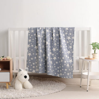 NTBAY 3 Layer Toddler Blanket, Muslin Cotton Jacquard Bed Blankets, Lightweight Thermal Baby Blanket, Super Soft and Warm Crib Blanket for All Seasons, Decoration Gift, 30"x40", Blue
