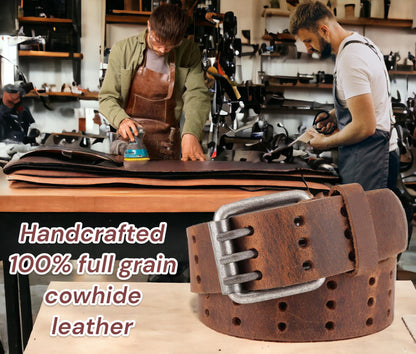 F&L CLASSIC Men's Genuine full grain leather belt heavy duty, work or casual belts for jeans, triple Prong buckle,1.5” wide,3193,size 34,tan