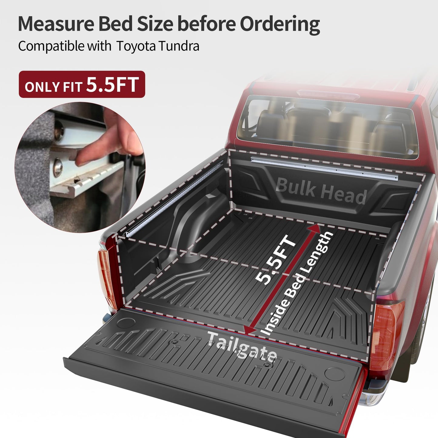 oEdRo Soft Quad Fold Truck Bed Tonneau Cover Compatible with 2014-2021 Toyota Tundra (Excl.Trail) 5.5 ft Bed, Fleetside with Deck Rail System