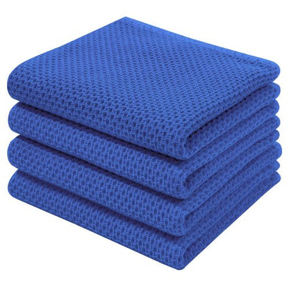 Homaxy 100% Cotton Waffle Weave Kitchen Dish Towels, Ultra Soft Absorbent Quick Drying Cleaning Towel, 13 x 28 Inches, 4-Pack, Blueberry