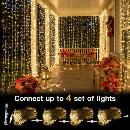 Suddus Curtain Lights - 300 LED Warm White String Lights | 9.8x9.8ft for Bedroom & Party Decor