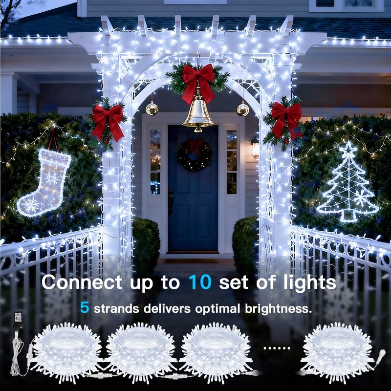 suddus 33ft 100 LED White String Lights with Timer, 12 Modes Christmas Fairy Lights Plug in, Connectable Indoor/Outdoor White Twinkle Lights for Xmas Tree, Bedroom, Garden, Wedding, Party Decorations