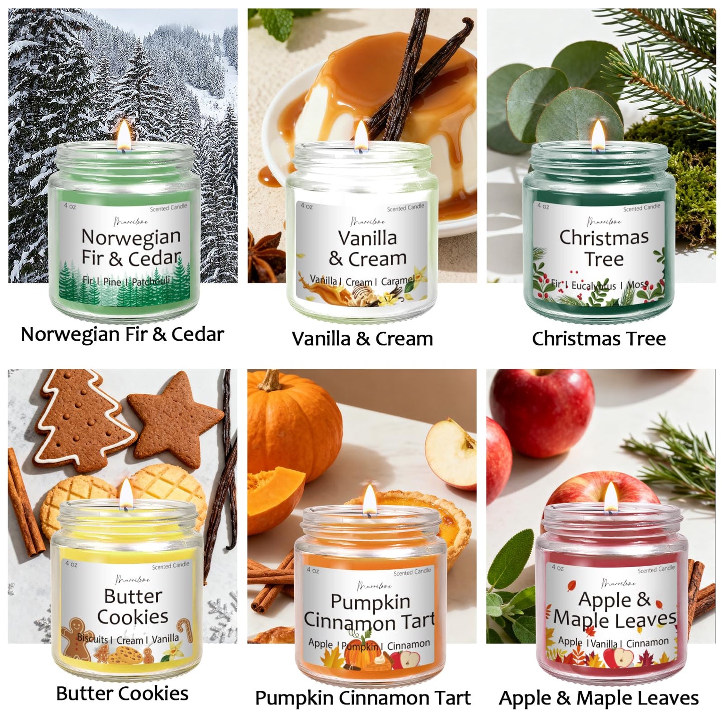 Christmas Candles Scented Candle Set: 6 Pack Christmas Scents Candle Bulk Home Scented - Holiday Candle Gifts for Women and Men - Scents of Christmas Tree/Spiced Pumpkin/Cookies/Apple/Vanilla/Fir