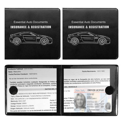Ziciner Car Registration Insurance Holder, 2Pack Essential Auto Card Document Glove Box Organizer with Velcro Closure, Vehicle Interior Accessories Perfect for Most Car, Truck, SUV (Black/Big Car)