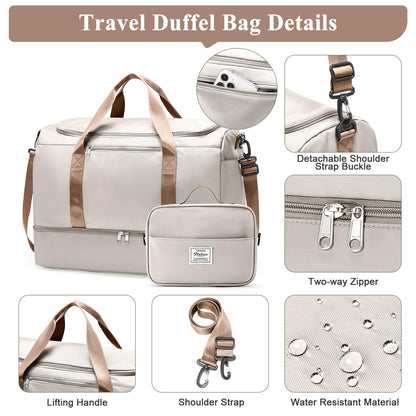 Extra Large Travel Duffle Bag with Shoe Compartment & Toiletry Bag, XL Weekender Bags for Women, Carry On Overnight Bags for Gym Sports, Water-Resistant Hospital Bag for Labor and Delivery