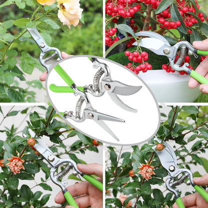 WORKPRO 2-Piece Pruning Shears and Garden Tool Belt Set, Gardening Belt with 5 Pockets and Adjustable Waist Belt, 8" Bypass Garden Shears and 8'' Handing Pruner with Steel Straight Blade