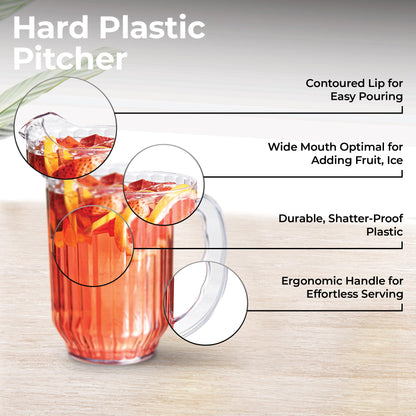 Restaurantware 60 Ounce Beer Pitcher - 1 Count - Chef 101 Durable Restaurant Pitcher - Hard Plastic, Serve Soda, Lemonade, Juice, Or Sangria, Clear Plastic Water Glass, For Bars, Parties, Or Homes,