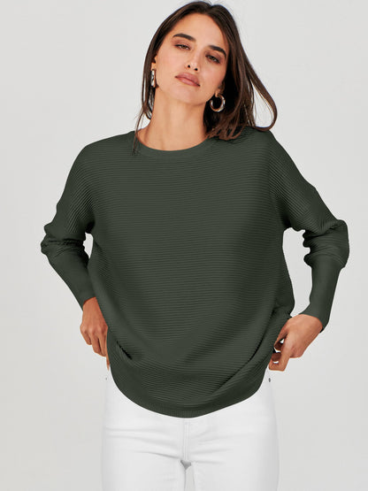 ANRABESS Womens Oversized Batwing Long Sleeve Ribbed Knit Sweaters 2025 Fall Outfits