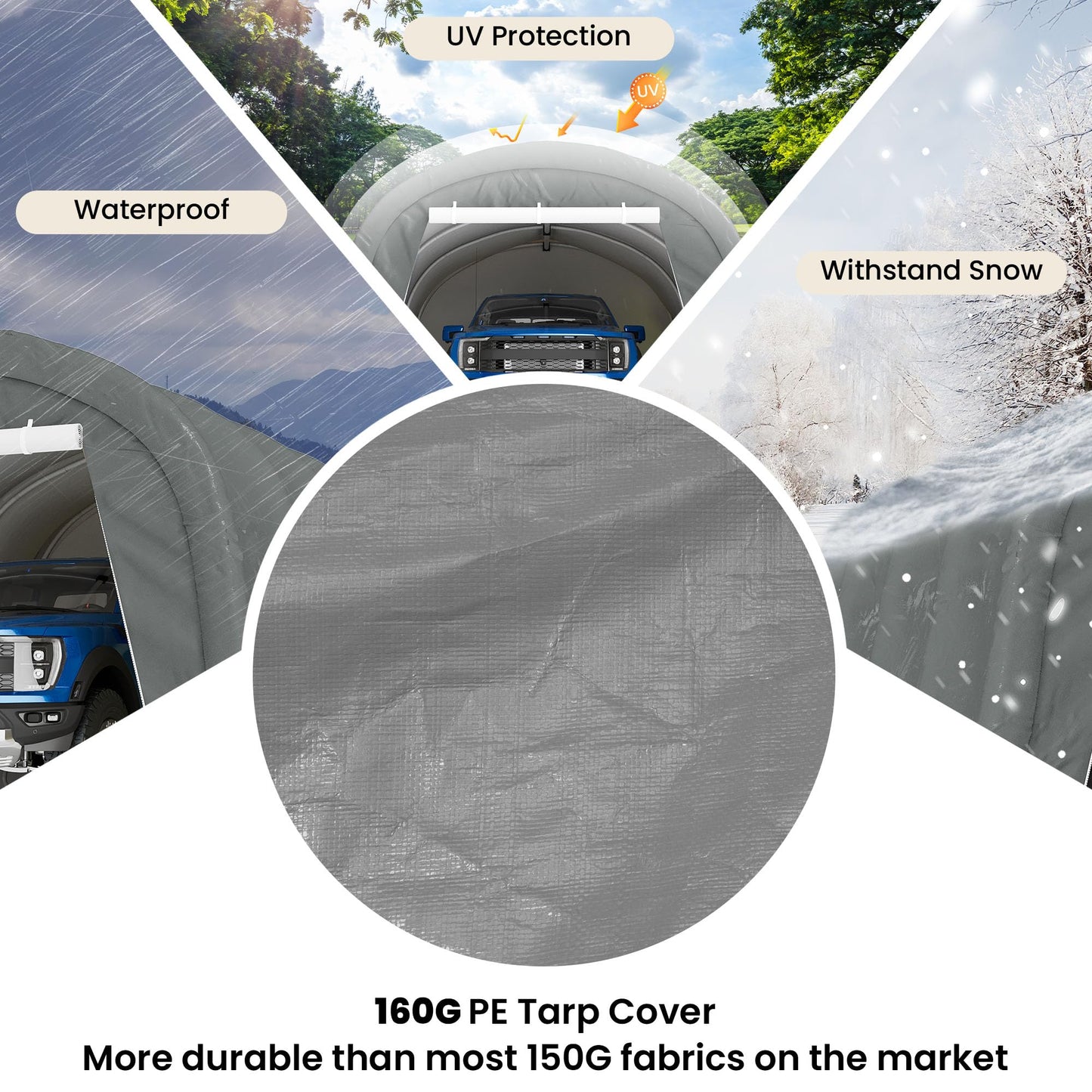 COSIEST 13'×20' Storage Shelter Outdoor Round Carport, Heavy-Duty Garage Canopy with Dual Roll-Up Doors Weatherproof PE Cover, Multi-Purpose Vehicle/Tractor Shed for Backyard/Driveway/Farm(Gray)