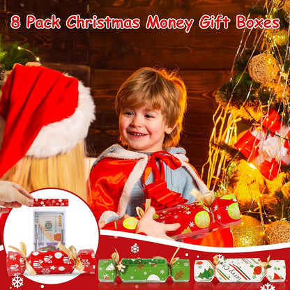 8 Pcs Christmas Surprise Money Pull Pouch Christmas Money Box for Cash Gift Pull Xmas Cash Holder for Cash for Kid Adult with 80 Pcs Transparent Bags Creative Way to Give Dollar Gift
