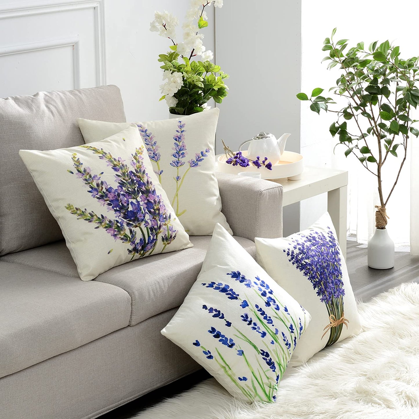 Songtec Decorative Throw Pillow Cover 18x18, Lavender Flower Garden Outdoor Patio Pillow Cushion Cases for Couch, Porch, Sofa, Bed (Insert Not Included) – Lavender