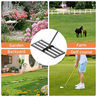 Lawn Leveling Rake 30"x10", Heavy-Duty Stainless Steel Yard Leveling Rake, Professional Soil Leveling Tool for Pastures, Golf Lawns, Gardens, Yards (Black)