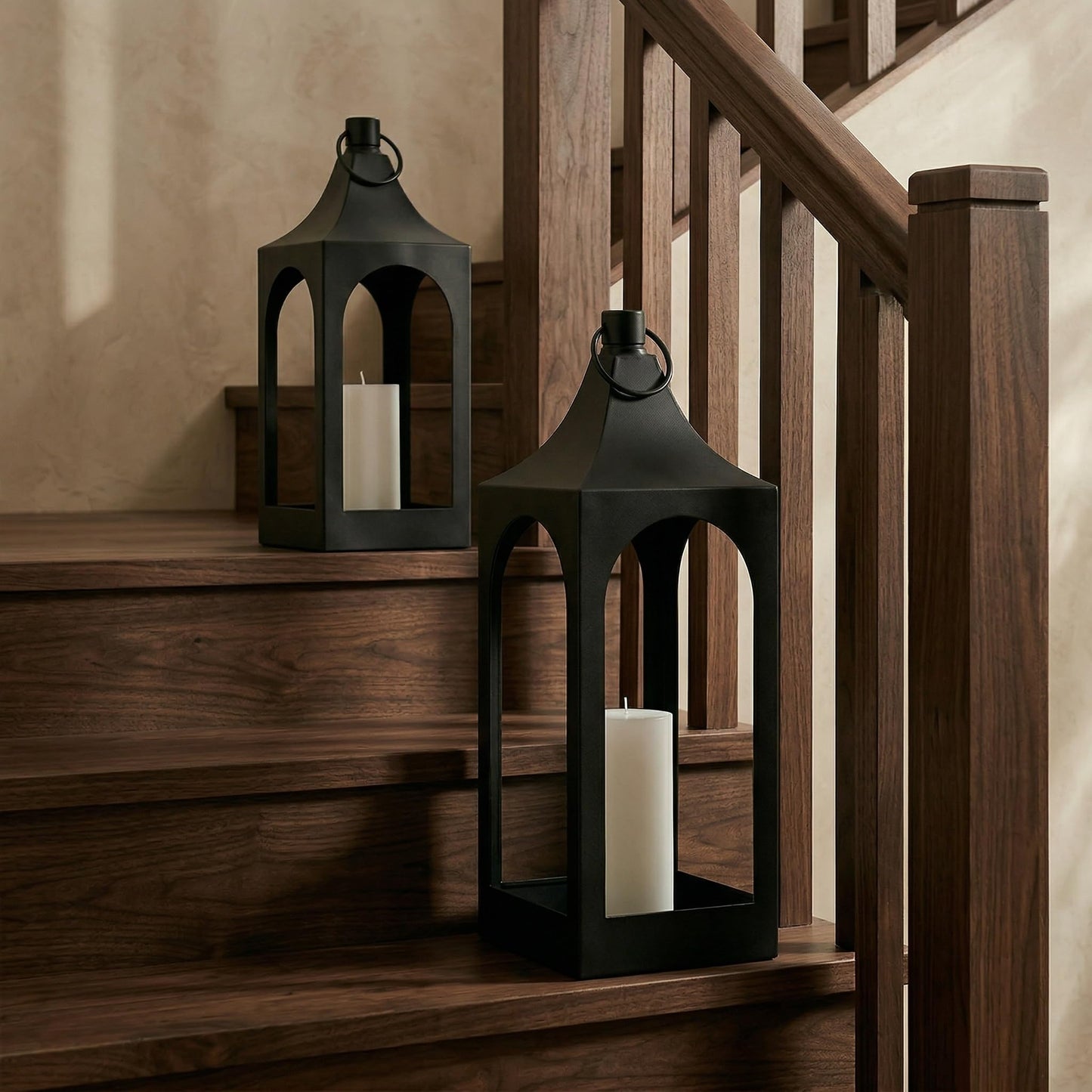 MOZEAL 15" Medium Grace Spire Hanging Lantern - Black Heavy Metal No Glass - Rust-Resistant, in/Out Use, for Centerpieces/Tables/Shelves/Hooks - Vers Event/Home - Vintage Holder for Pillar/LED Lights