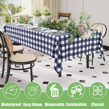 Smiry 10 Pack Navy Gingham Disposable Tablecloths - 54" x 108" Heavy Duty Plastic Table Cloth, Waterproof Buffalo Plaid Table Covers for Picnic, Banquets, Outdoor Parties