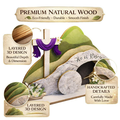 Lemonus He is Risen Easter Nativity Set - Empty Tomb Decor with Stone Texture & Scripture Verse | Christian Easter Tabletop Display for Home, Church Altar | Religious Resurrection Decorations