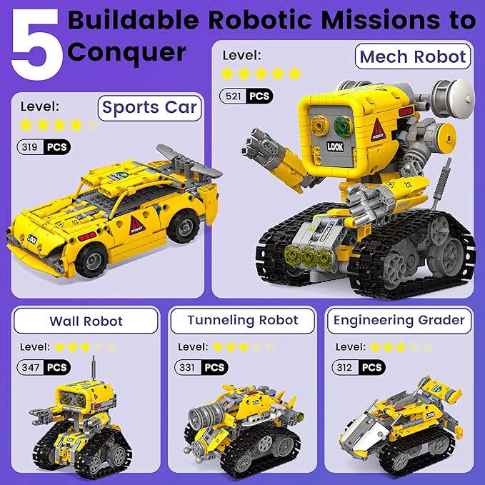 5 in 1 STEM RC Robotics Kit APP &amp Remote Control Robot Building Kit DIY Science Kits for Kids Age 8-12 8 Year Old Boy Birthday Gift