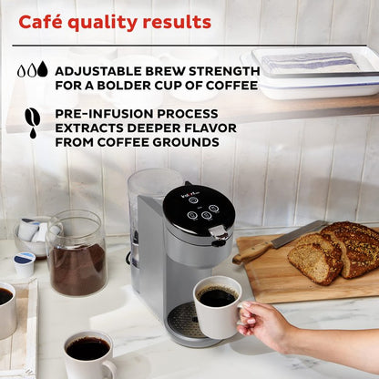 Instant Pot Single Serve K-Cup Pod Compatible Coffee Maker with Reusable Pod & Bold Setting, 8-12oz, 40oz Reservoir, Grey